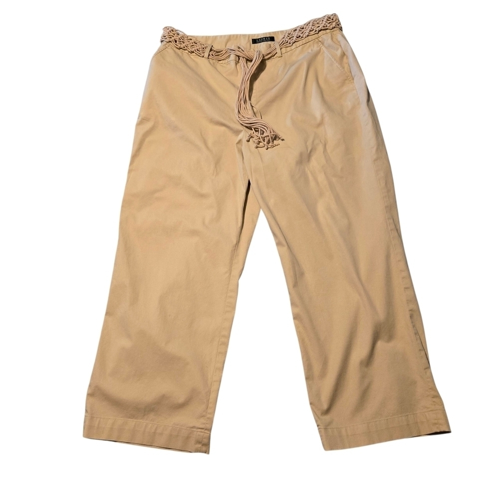 LRL Lauren Ralph Lauren Tan Pants with Braided Belt Wide Leg 4 pkt Women's 16W